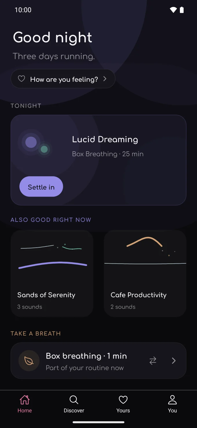 The Calmspace app's home screen on a phone